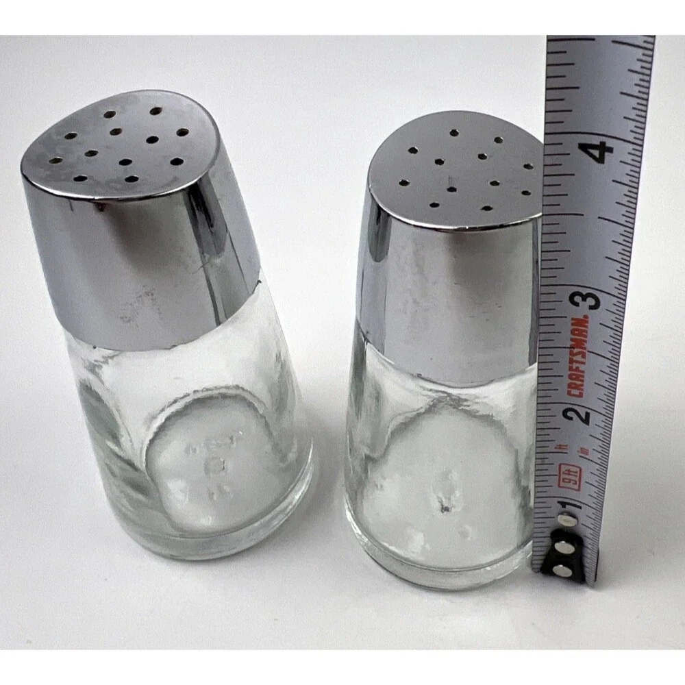 Mid Century Modern Clear Glass Salt And Pepper Shakers Usa 3.5